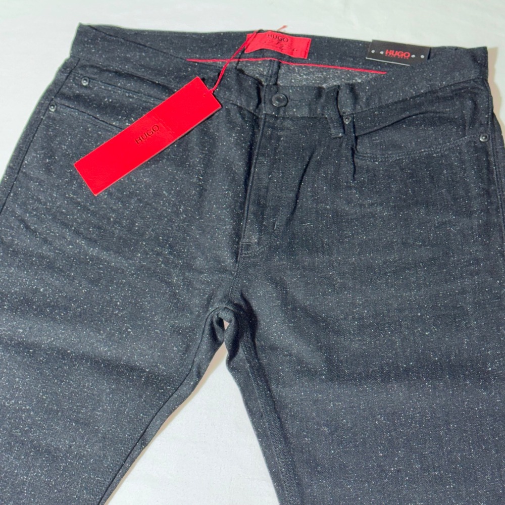 HUGO Boss Japanese Denim Jeans 34x32 Black Speckled Straight Skinny Fit NWT 249$
